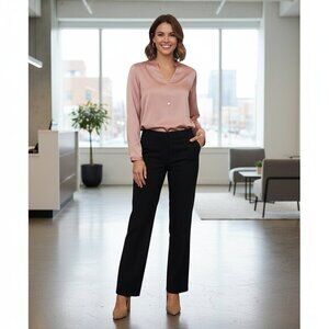 EUC Chicos Ponte Pull On Pants 8 Black Stretch Knit Elastic Waist Faux Pockets